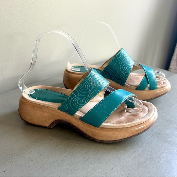Dansko Women Strappy Leather Slide Sandals Size 37 (US 6.5/7) Teal Blue Morocco - Picture 1 of 13